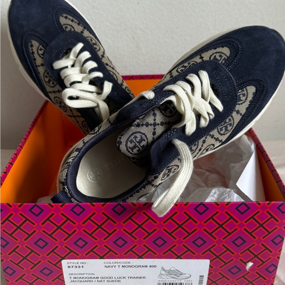 Tory Burch Shoes - Monogram Navy Suede Women's Sneakers